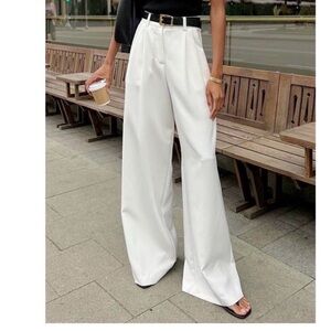 Commense White XL Wide Leg Pleated Career Business Office Trouser Size Xl